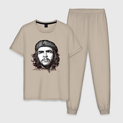 Пижама хлопковая мужская Че Гевара портрет, цвет: миндальный