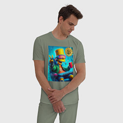 Пижама хлопковая мужская Барт Симпсон владелец биткоина, цвет: авокадо — фото 2