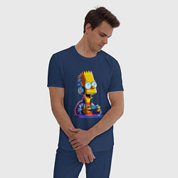 Пижама хлопковая мужская Bart is an avid gamer, цвет: тёмно-синий — фото 2