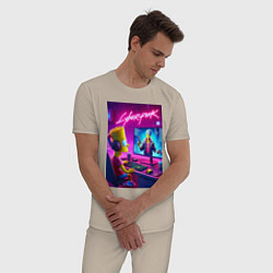 Пижама хлопковая мужская Gamer Bart - cyberpunk, цвет: миндальный — фото 2
