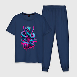 Пижама хлопковая мужская Balisong flipping snake, цвет: тёмно-синий