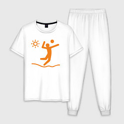Пижама хлопковая мужская Солнечный волейбол, цвет: белый
