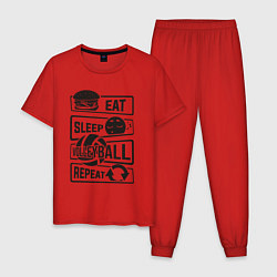 Пижама хлопковая мужская Есть спать волейбол, цвет: красный