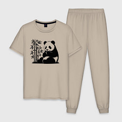 Мужская пижама Сидящая чёрная панда рядом с бамбуком