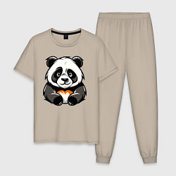 Пижама хлопковая мужская Милая панда лежит, цвет: миндальный