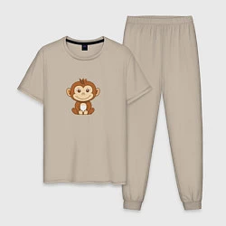 Пижама хлопковая мужская Маленькая обезьяна, цвет: миндальный