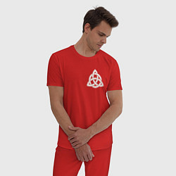 Пижама хлопковая мужская Символ трикветр трилистник на груди, цвет: красный — фото 2