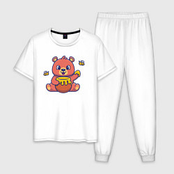 Пижама хлопковая мужская Мишка с горшком мёда, цвет: белый