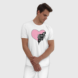 Пижама хлопковая мужская Сердце скелет, цвет: белый — фото 2