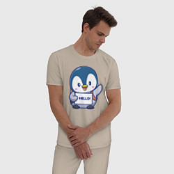 Пижама хлопковая мужская Привет пингвин, цвет: миндальный — фото 2