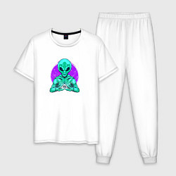 Пижама хлопковая мужская Инопланетянин с масонским знаком, цвет: белый
