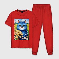Пижама хлопковая мужская Мартовский кот, цвет: красный
