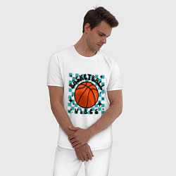 Пижама хлопковая мужская Basketball vibes, цвет: белый — фото 2