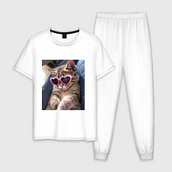 Мужская пижама Милый мем-кот в очках в стиле аниме