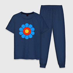 Пижама хлопковая мужская Геометрический цветок цветной, цвет: тёмно-синий