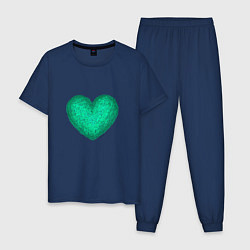 Пижама хлопковая мужская Рисунок сердце бирюзового цвета, цвет: тёмно-синий