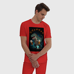 Пижама хлопковая мужская Пивозавр в аниме стиле, цвет: красный — фото 2