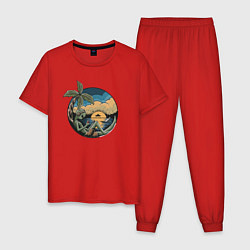 Пижама хлопковая мужская Пришелец на отдыхе, цвет: красный