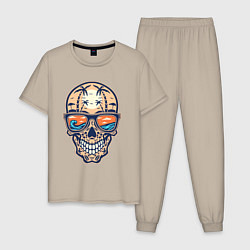 Пижама хлопковая мужская Summer skull, цвет: миндальный