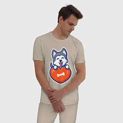 Пижама хлопковая мужская Doggy heart, цвет: миндальный — фото 2