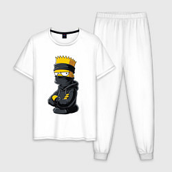 Пижама хлопковая мужская Барт Симпсон в бандане, цвет: белый