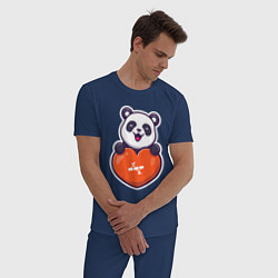 Пижама хлопковая мужская Сердечная панда, цвет: тёмно-синий — фото 2