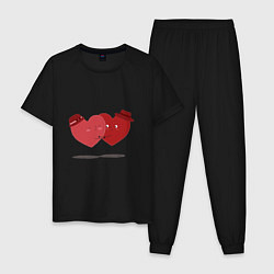 Пижама хлопковая мужская Влюбленная пара сердец, цвет: черный