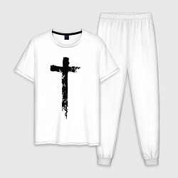 Пижама хлопковая мужская Крест простой графика, цвет: белый