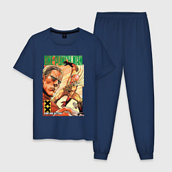 Пижама хлопковая мужская One-Punch Man: Сайтама и Кинг, цвет: тёмно-синий