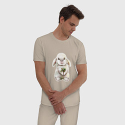 Пижама хлопковая мужская Кролик с ягодками, цвет: миндальный — фото 2