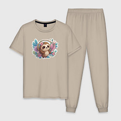Пижама хлопковая мужская Маленький ленивец, цвет: миндальный