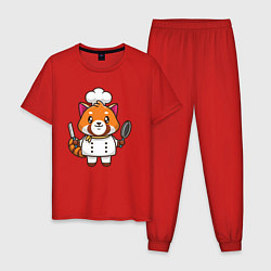 Пижама хлопковая мужская Красная панда повар, цвет: красный