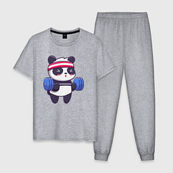 Пижама хлопковая мужская Панда в качалке, цвет: меланж