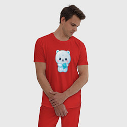 Пижама хлопковая мужская Белый полярный медвежонок, цвет: красный — фото 2