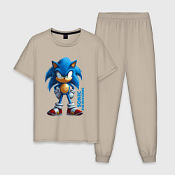 Пижама хлопковая мужская Sonic - poster style, цвет: миндальный