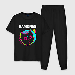 Пижама хлопковая мужская Ramones rock star cat, цвет: черный