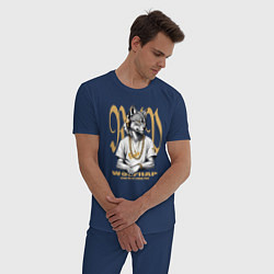Пижама хлопковая мужская Волк репер в золотых наушниках, цвет: тёмно-синий — фото 2