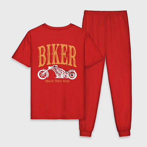 Мужская пижама Байкер медведь на мотоцикле / Красный – фото 2