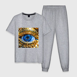Пижама хлопковая мужская Глаз металлический голубой в стиле стимпанк, цвет: меланж