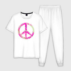 Пижама хлопковая мужская Pink peace, цвет: белый