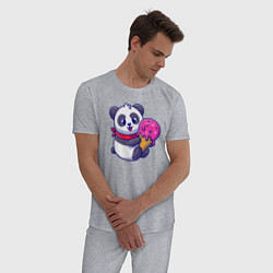 Пижама хлопковая мужская Панда и мороженое, цвет: меланж — фото 2