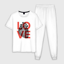 Пижама хлопковая мужская Love с сердцем, цвет: белый