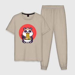 Пижама хлопковая мужская Панда и рамен, цвет: миндальный