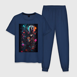 Пижама хлопковая мужская Череп - цветочная фантазия - нейросеть, цвет: тёмно-синий