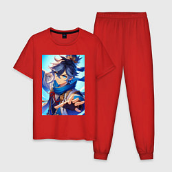 Пижама хлопковая мужская Genshin Impact - hero ai art, цвет: красный