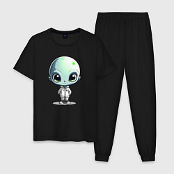 Пижама хлопковая мужская Милый инопланетянин с большими глазами, цвет: черный