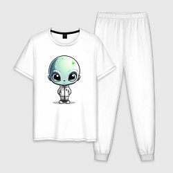 Пижама хлопковая мужская Милый инопланетянин с большими глазами, цвет: белый