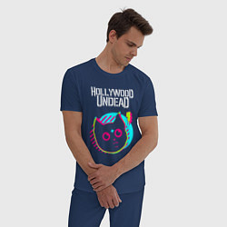 Пижама хлопковая мужская Hollywood Undead rock star cat, цвет: тёмно-синий — фото 2