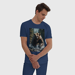 Пижама хлопковая мужская Разъяренный медведь, цвет: тёмно-синий — фото 2