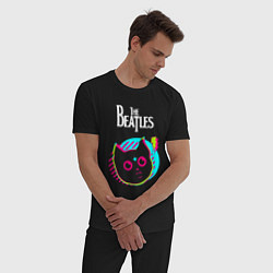 Пижама хлопковая мужская The Beatles rock star cat, цвет: черный — фото 2